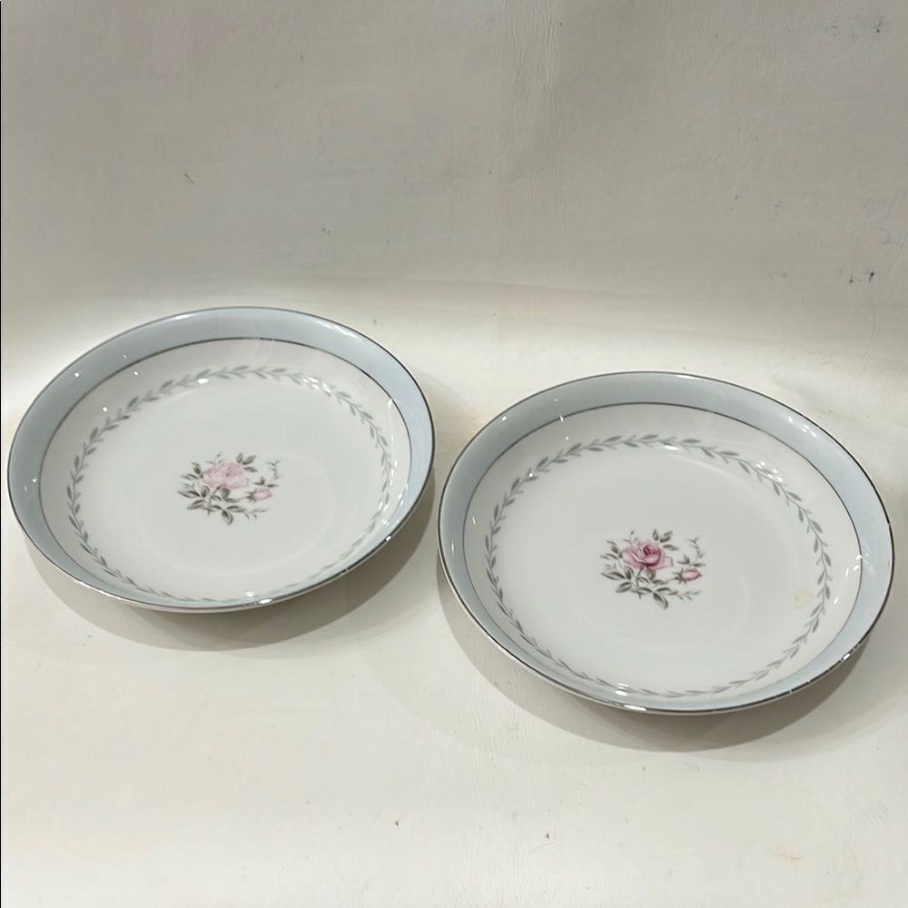 Regency White Blue Silver Pink Rose Floral Dinnerware Set 2 Bowls  7 1/2 X 1 1/4